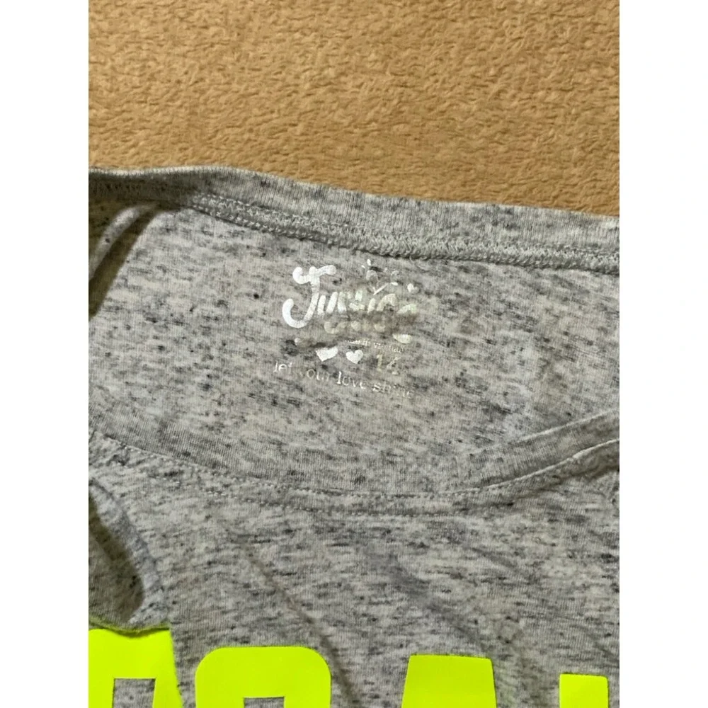 Justice Girls 14 Gray‎ Neon Yellow Black Goal Getter Half Sleeve Athletic Top